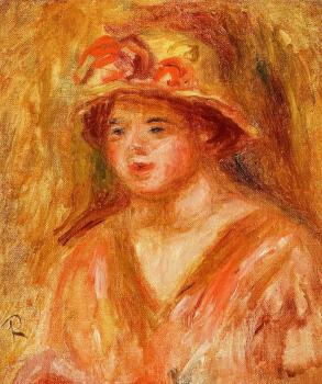 皮埃爾 奧古斯特 雷諾阿 Bust of a Young Girl in a Straw Hat